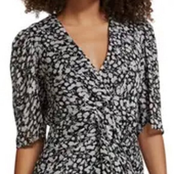 Scotch & Soda Black White Floral Drape Knot Tiered Midi Dress - Picture 1 of 6